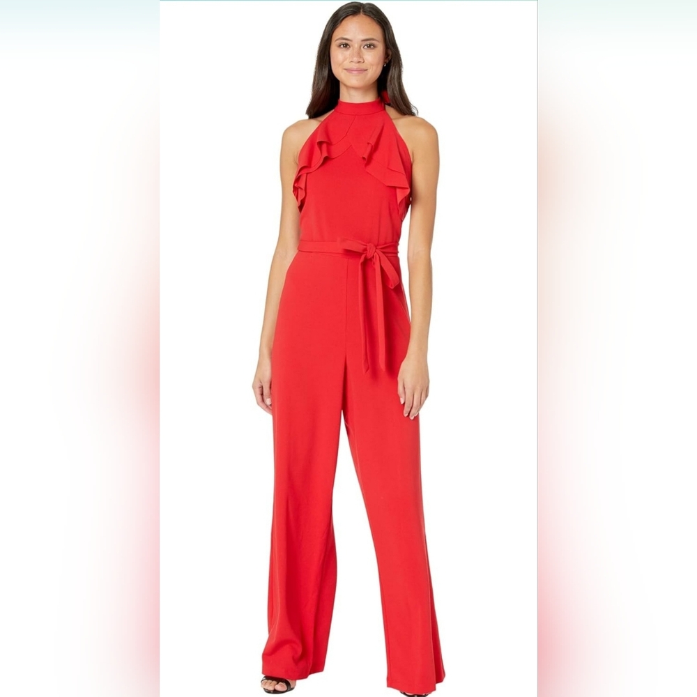 bebe Vibrant Red Halter Jumpsuit